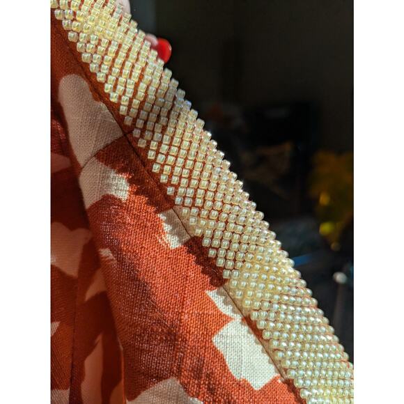 Zara Orange Linen Blend Maxi Skirt M Abstract Print Beaded Belt Side Zip - Picture 8 of 8